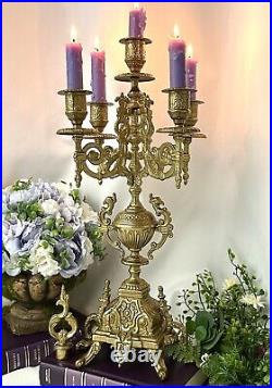 Italian Brevettato style Brass / Bronze Vintage Baroque Candelabra 5 Arm