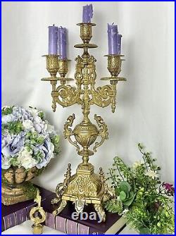 Italian Brevettato style Brass / Bronze Vintage Baroque Candelabra 5 Arm