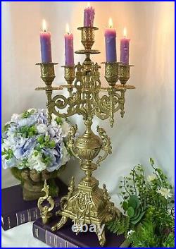 Italian Brevettato style Brass / Bronze Vintage Baroque Candelabra 5 Arm