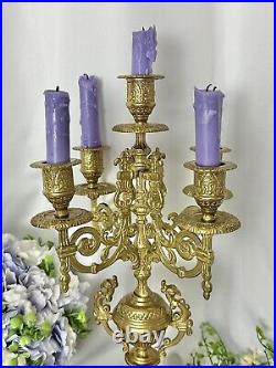 Italian Brevettato style Brass / Bronze Vintage Baroque Candelabra 5 Arm