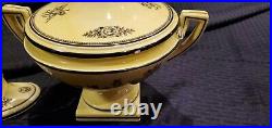Italian Mottahedeh Yellow & Black Toile Creil Ware Candlestick & Covered Tureen