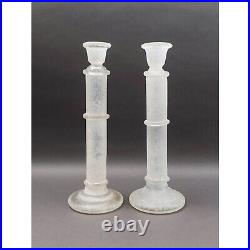 Italian Murano Vintage Scavo Glass Pair Of Candlesticks Candle Holders