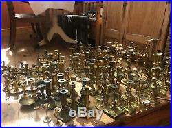 JOB LOT OF VINTAGE BRASS CANDLESTICKS. Variety of sizes, 106 items in total