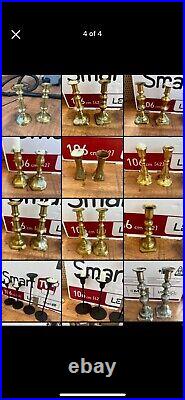 Job Lot Of 30 Antique Vintage Cast Brass Candlesticks with some matching pairs