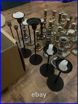 Job Lot Of 30 Antique Vintage Cast Brass Candlesticks with some matching pairs