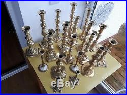 Job lot 19 vintage, antique brass candlesticks, weddings, events