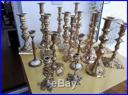 Job lot 19 vintage, antique brass candlesticks, weddings, events
