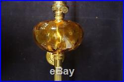 Kosmos Brenner Brass & Amber Glass Brass Wall Sconce Candlestick Lamp Vtg Light