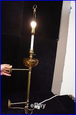 Kosmos Brenner Brass & Amber Glass Brass Wall Sconce Candlestick Lamp Vtg Light