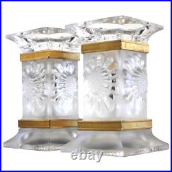 LALIQUE Vintage Pair of Lalique Crystal Candlesticks Candle Holders, France