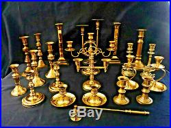 LARGE Lot of 22 Vintage Polished BRASS Candle Holders Candlesticks Wedding Decor