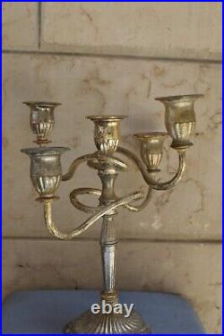 LARGE Rare Vintage 5 Arm E. P zinc silver plated Candlestick Candle Holder Décor