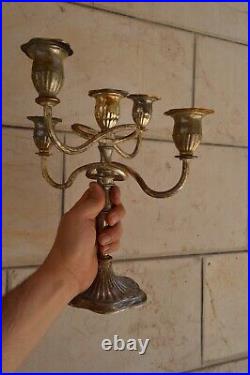 LARGE Rare Vintage 5 Arm E. P zinc silver plated Candlestick Candle Holder Décor