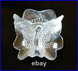 Lalique France Vintage Crystal Three Anemones Candlestick Signed