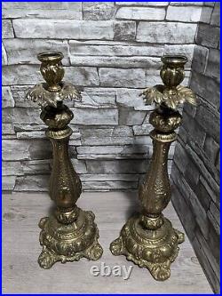 Large 16 Pair Of Vintage Cambridge Ornate Brass Metal Candle Holder Candlestick