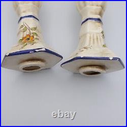 Large 30 cm Tall Vintage Pair of Ceramic Hand Painted Candlestick Holders, Bird