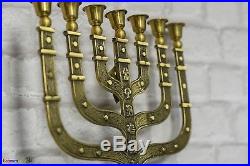Large Brass Candlesticks Hanukkah Judaica Vintage Jewish Menorah Candlestick