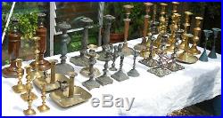 Large Bulk Lot Of Antique & Vintage Candlesticks Brass Silver Plated Etc