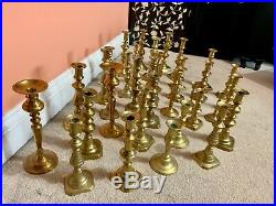 Large Job Lot Assortment Vintage Brass Candlesticks x 35 Wedding Decor Event