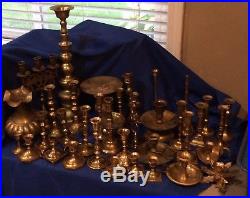 Large Lot 30+ Vintage Brass Candlesticks And Other