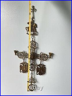 Large Original Bronze Byzantine Cross, Candle Pendant With Double-Headed Eagles