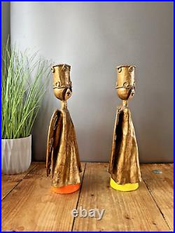 Large Pair Of Vintage 60's Mexican Paper Mache Angel Candlesticks Candle Holders