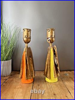 Large Pair Of Vintage 60's Mexican Paper Mache Angel Candlesticks Candle Holders