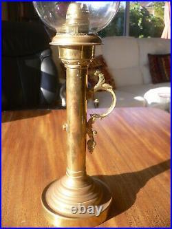 Large Victorian Vintage Brass Candlestick Holder with Glass Globe 46 cm high