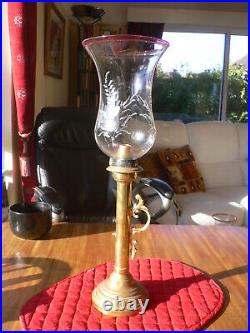 Large Victorian Vintage Brass Candlestick Holder with Glass Globe 49 cm high