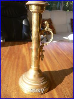 Large Victorian Vintage Brass Candlestick Holder with Glass Globe 49 cm high