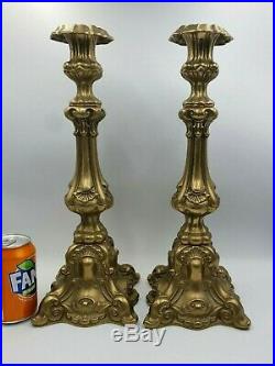 Large Vintage Baroque Style Ornate Brass Candlesticks