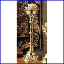 Large Vintage Gothic Candlestick Tall Heavy Brass Medieval Pillar Candle Holder