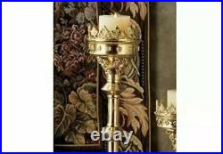 Large Vintage Gothic Candlestick Tall Heavy Brass Medieval Pillar Candle Holder