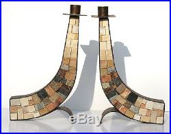 Large Vintage Mosaic&Copper Shabbat Candlesticks from Yad VaShem, Israel Shabbos