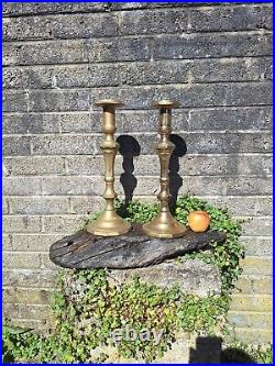 Large Vintage Pair Of Solid Brass Candlesticks. 15 Inch Tall