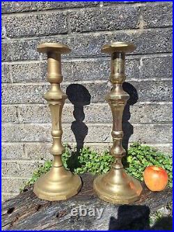 Large Vintage Pair Of Solid Brass Candlesticks. 15 Inch Tall