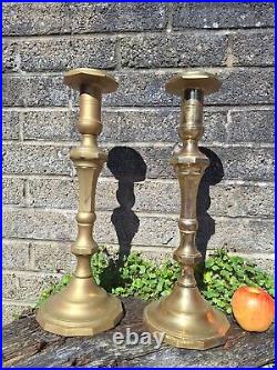 Large Vintage Pair Of Solid Brass Candlesticks. 15 Inch Tall