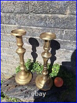 Large Vintage Pair Of Solid Brass Candlesticks. 15 Inch Tall