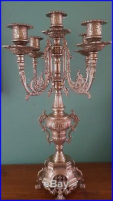Large vintage Antique Brass Candelabra Candlestick holder 5 candle 4 arm Ornate