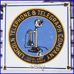 Lincoln Candlestick telephone telegraph Vintage Sign porcelain enamel original
