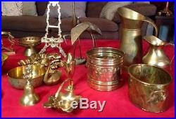 Lot 22 Assorted Vintage Brass Items Candlesticks, Vases, Pitchers& Lots More