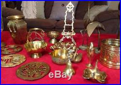 Lot 22 Assorted Vintage Brass Items Candlesticks, Vases, Pitchers& Lots More