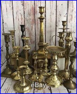 Lot 26 Tall Vintage Solid Brass Candle Candlestick Pillar Holders Wedding Ornate