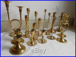 Lot of 17 SOLID BRASS CANDLESTICKS Candle Holders WEDDING EVENTS Hearts vintage