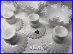Lot of 17 Vintage Fenton Milk Glass Silver Crest Candlesticks Candy Dish Vase