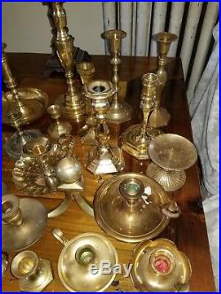 Lot of 30 Brass Candlesticks Candle Holders Wedding Decor Vintage Antique Patina