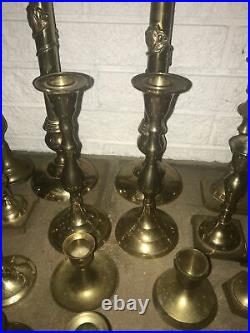 Lot of 30 Vintage Brass Candlestick & Candle Holders Wedding Thirty Decor