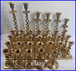 Lot of 32 Brass Candlestick Holders Ornate Various Candle Pairs MCM Party Decor