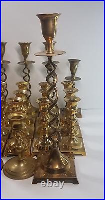 Lot of 32 Brass Candlestick Holders Ornate Various Candle Pairs MCM Party Decor