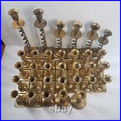 Lot of 32 Brass Candlestick Holders Ornate Various Candle Pairs MCM Party Decor